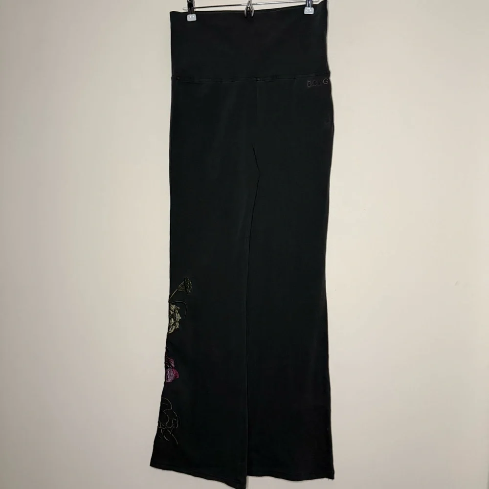 NEW BCBGMAXAZRIA Y2K Embroidered Cotton Flare Leg Foldover Waistband Sweatpants